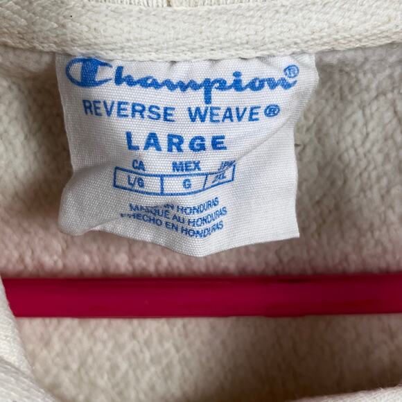 Champion Reverse Weave Hoodie L Cream GF757 Heavyweight Sweatshirt Logo Womens - Picture 12 of 16